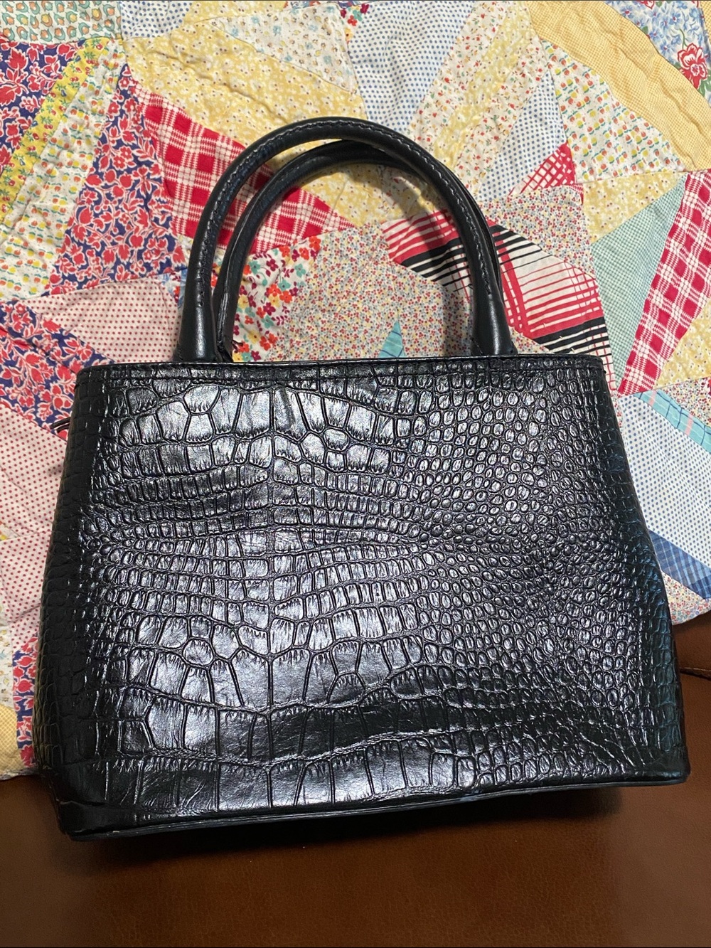 Las Pepas Classic Black Croc-Embossed leather purse